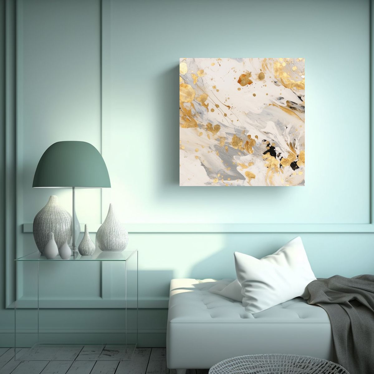 GENERICO - Pintura Abstracta En Crema Y Blanco Con Detalles 70x70 Cm