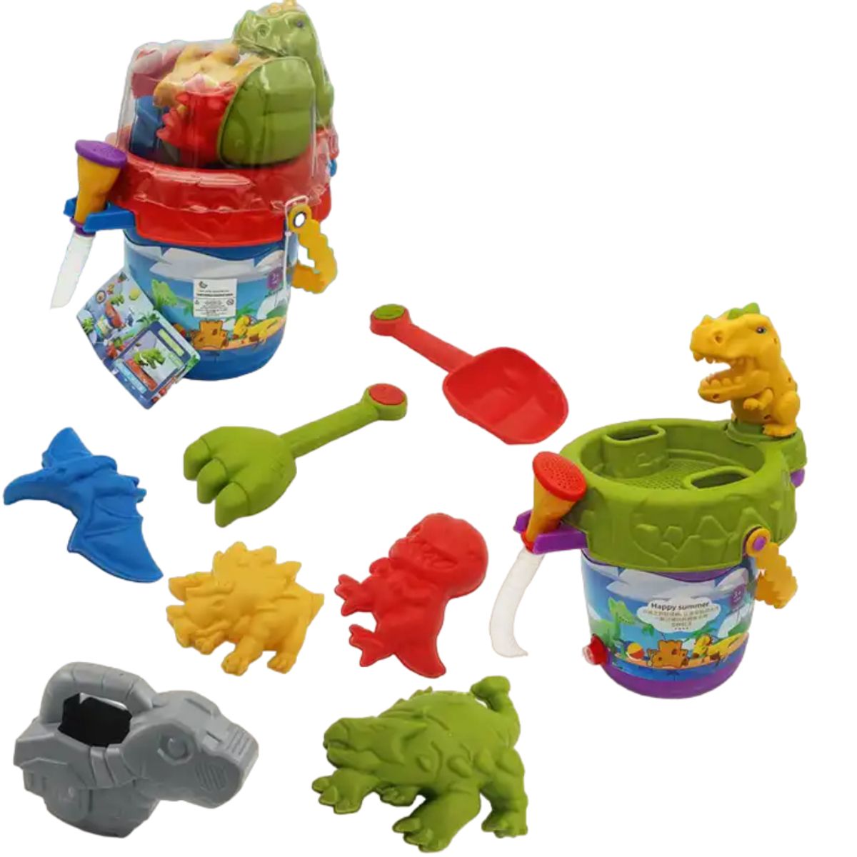 SPACEZAT - Balde Arena con Palas y Moldes Dinosaurios Juguetes de Playa
