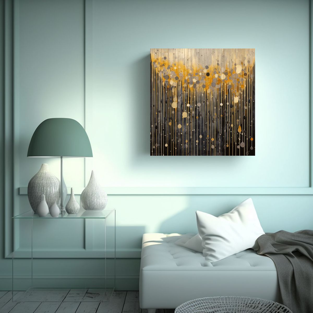 GENERICO - Pintura Abstracta En Lienzo Dorado Y Gris Estilo 60x60 Cm