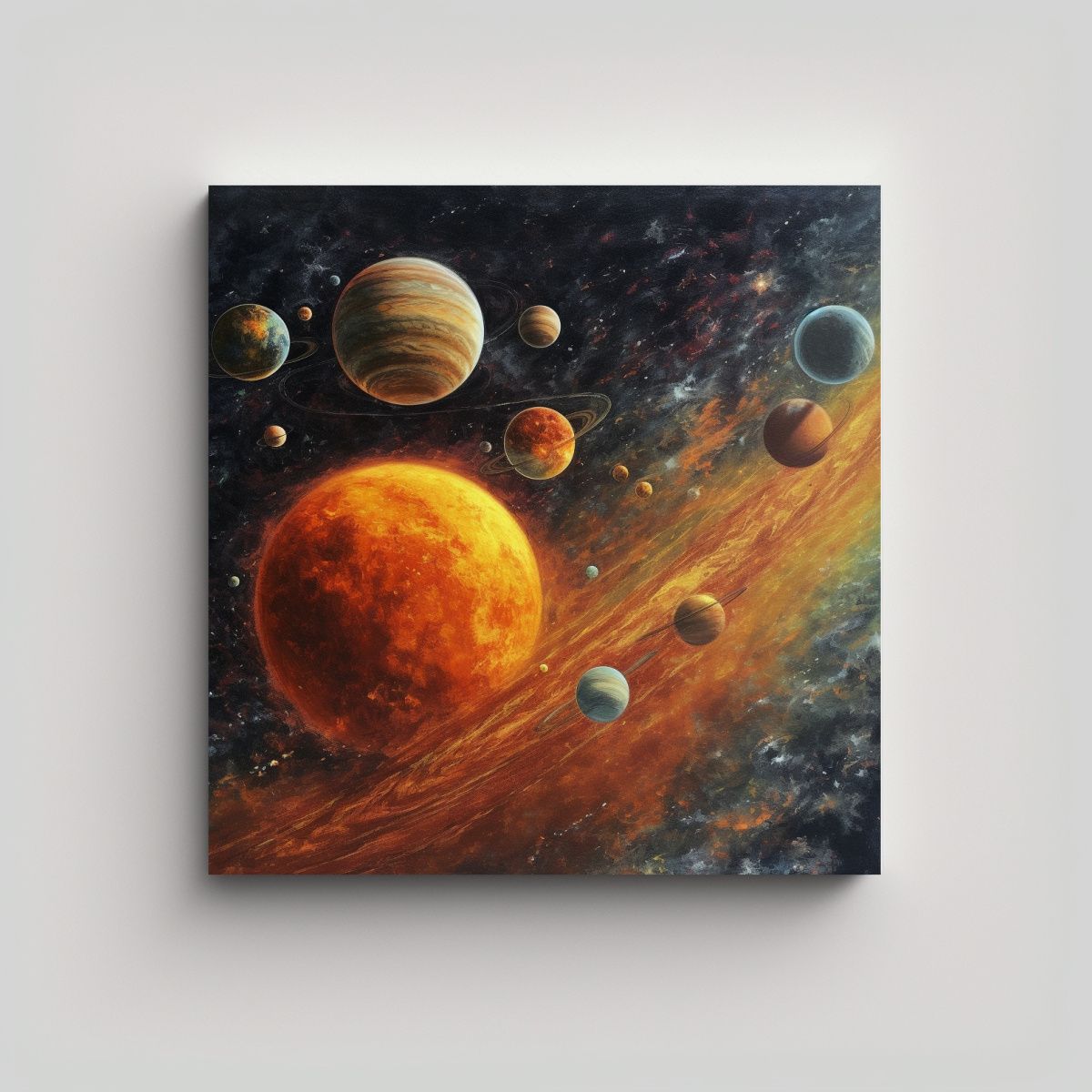GENERICO - Cuadro Surrealista Sistema Solar En Bastidor 50x50 Cm