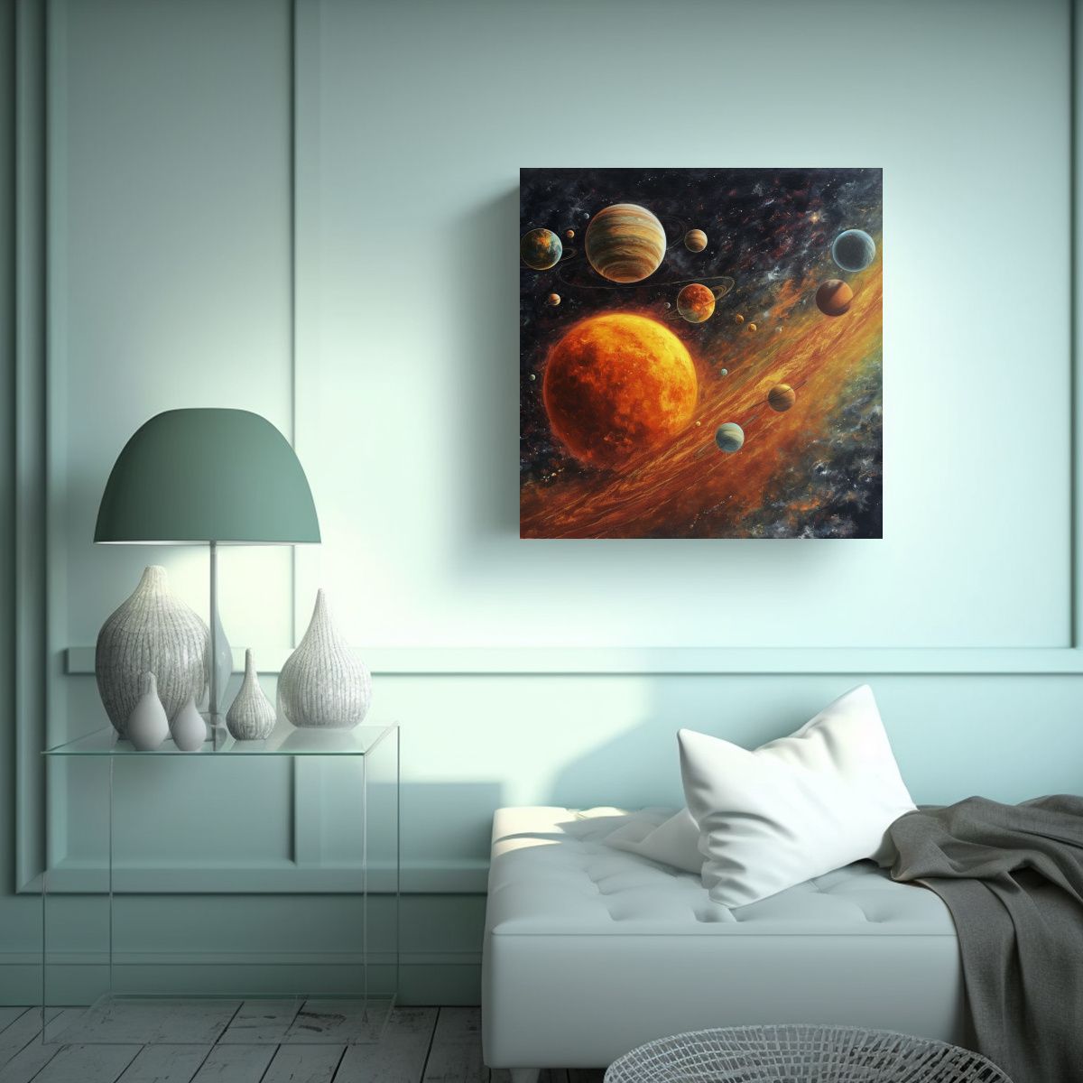 GENERICO - Cuadro Surrealista Sistema Solar En Bastidor 50x50 Cm