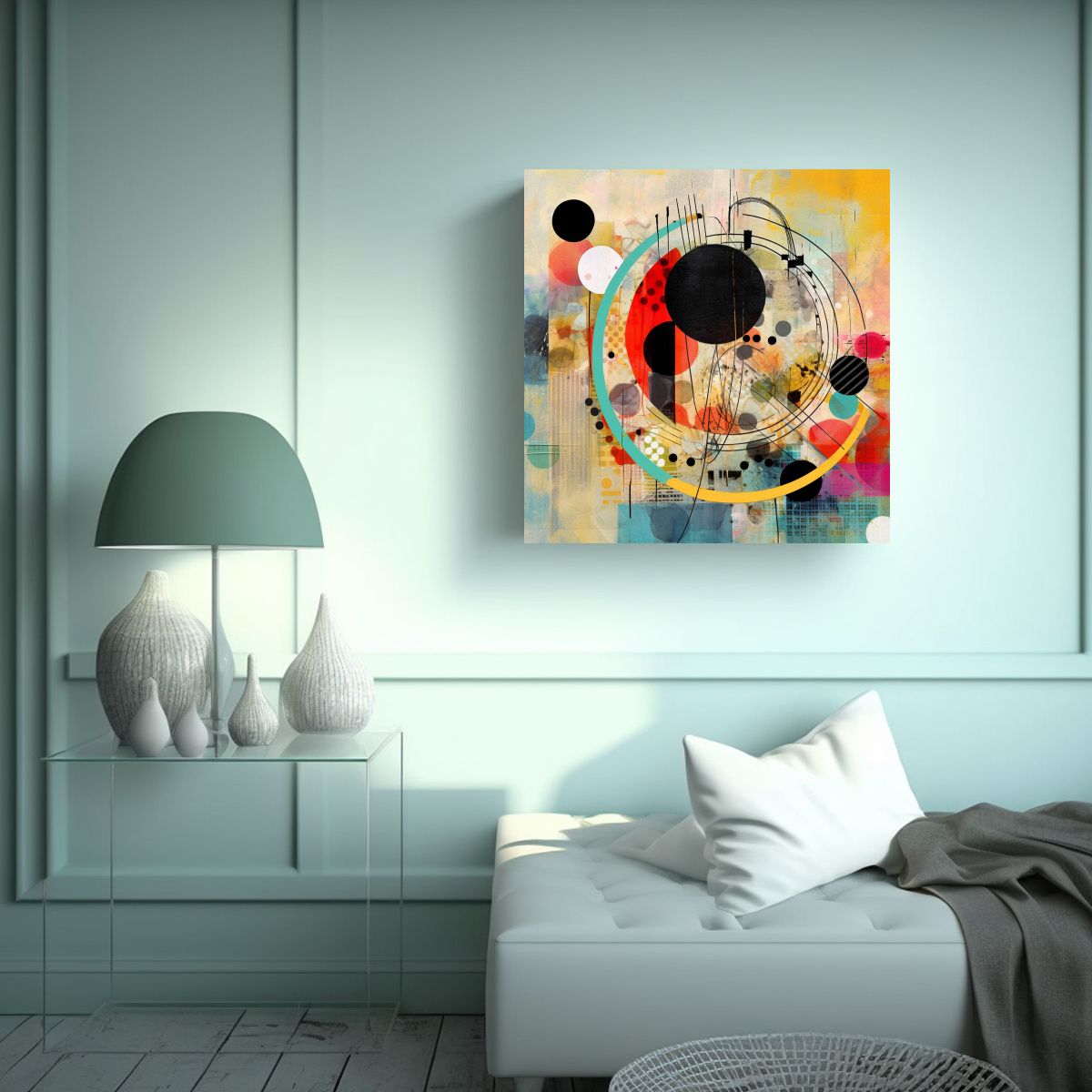 GENERICO - Pintura Abstracta Moderna Con Fondos De Arco Iris 80x80 Cm