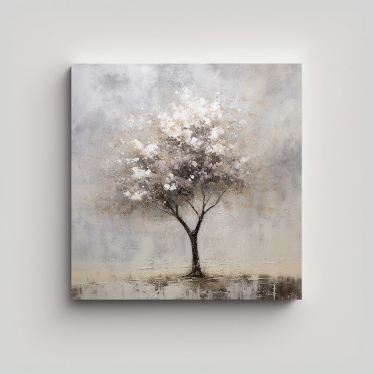 GENERICO - Cuadro De Tela Estilo Moderno árbol Blanco De 60x60 Cm.