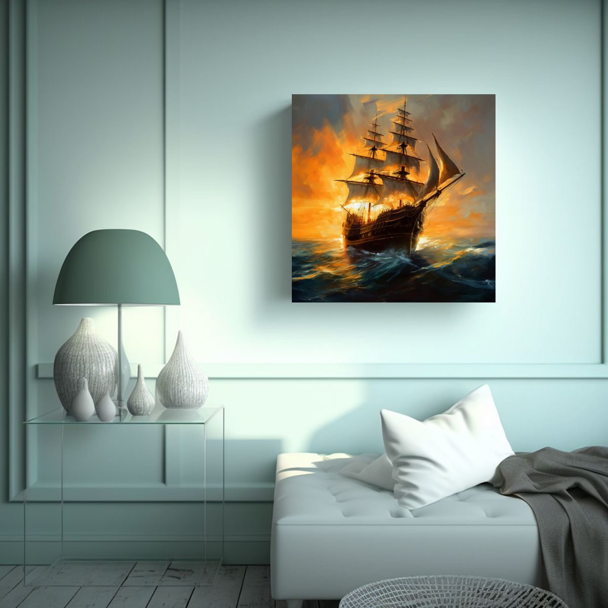 GENERICO - Cuadro De Barco Pirata Visto Desde La Popa Al Sol 90x90 Cm