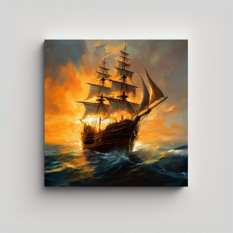 GENERICO - Cuadro De Barco Pirata Visto Desde La Popa Al Sol 70x70 Cm