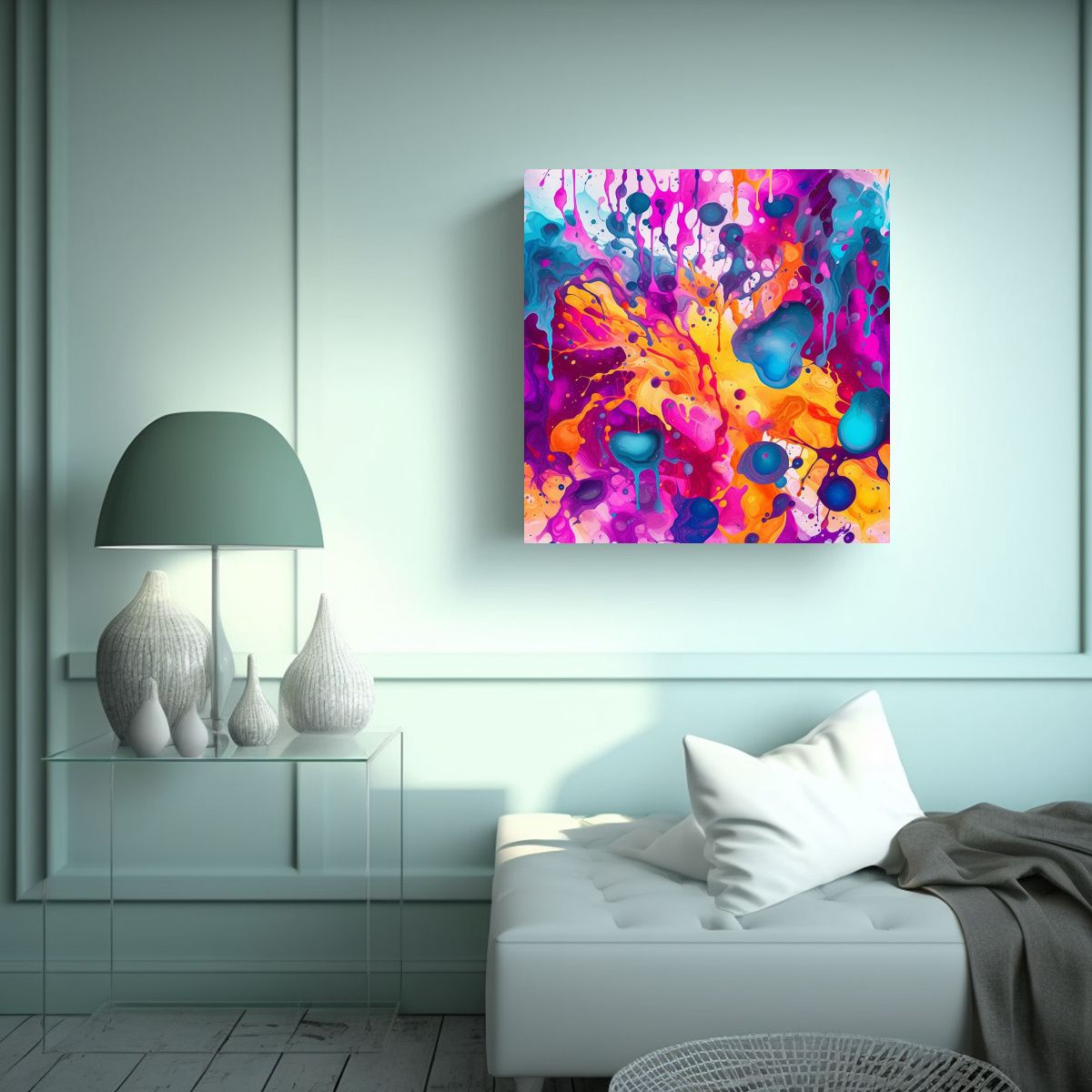 GENERICO - Cuadros Conceptuales Pintados Con Salpicaduras 90x90 Cm