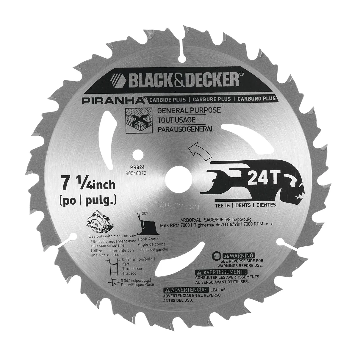 BLACK+DECKER - Disco de sierra 7-1/4'' 24 dientes BLACK+DECKER PR824  P