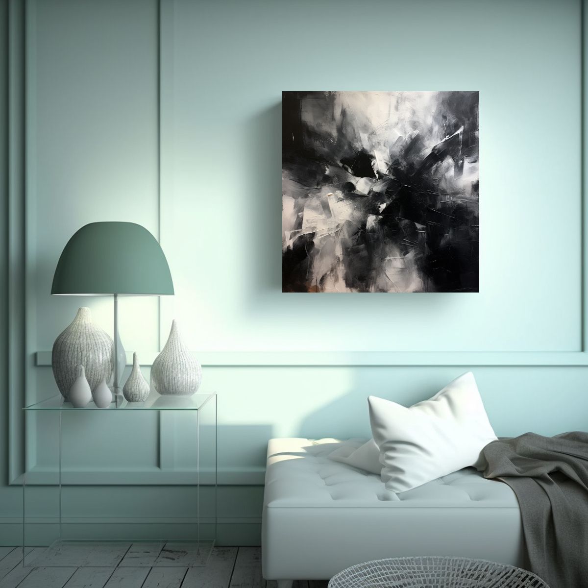 GENERICO - Pintura Abstracta De Carbón En Tela Con Fondo 60x60 Cm