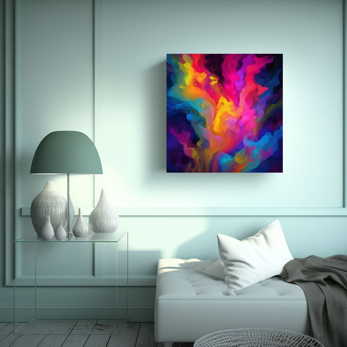 GENERICO - Cuadro Surrealista Abstracto De Niebla De Neón 80x80 Cm