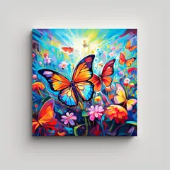 GENERICO - Cuadro De Tela Sublimada Con Mariposas Neón 70x70 Cm