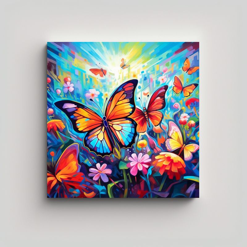 GENERICO - Cuadro De Tela Sublimada Con Mariposas Neón 80x80 Cm