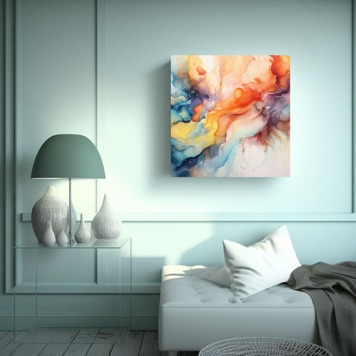 GENERICO - Cuadros Movimiento Temática Abstracta Acuarelas 90x90 Cm