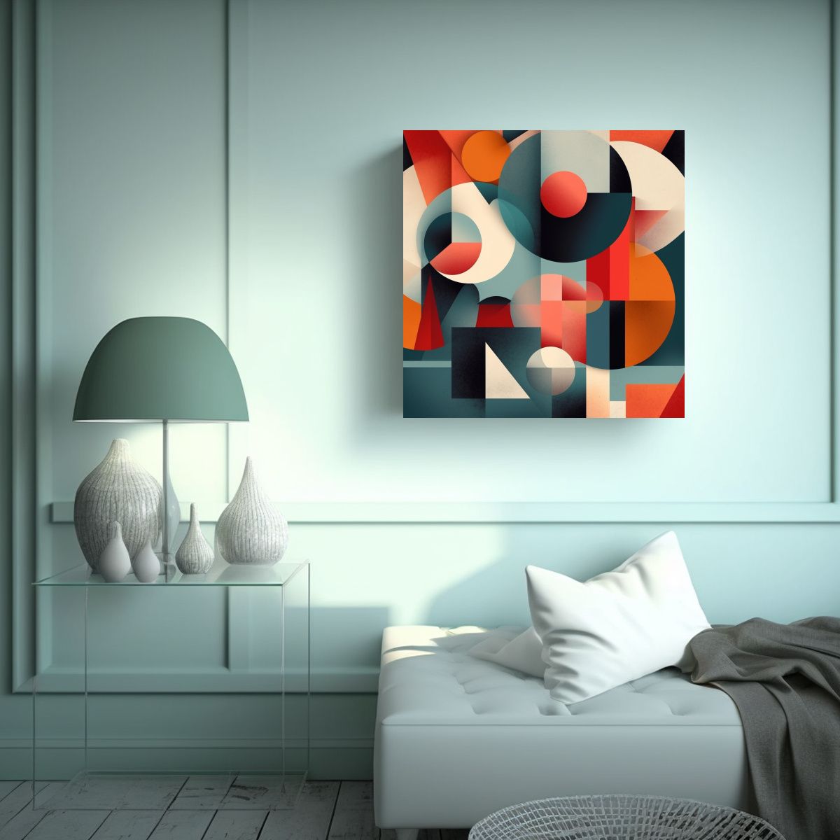 GENERICO - Pintura Decorativa Floral Abstracta Con Formas 60x60 Cm