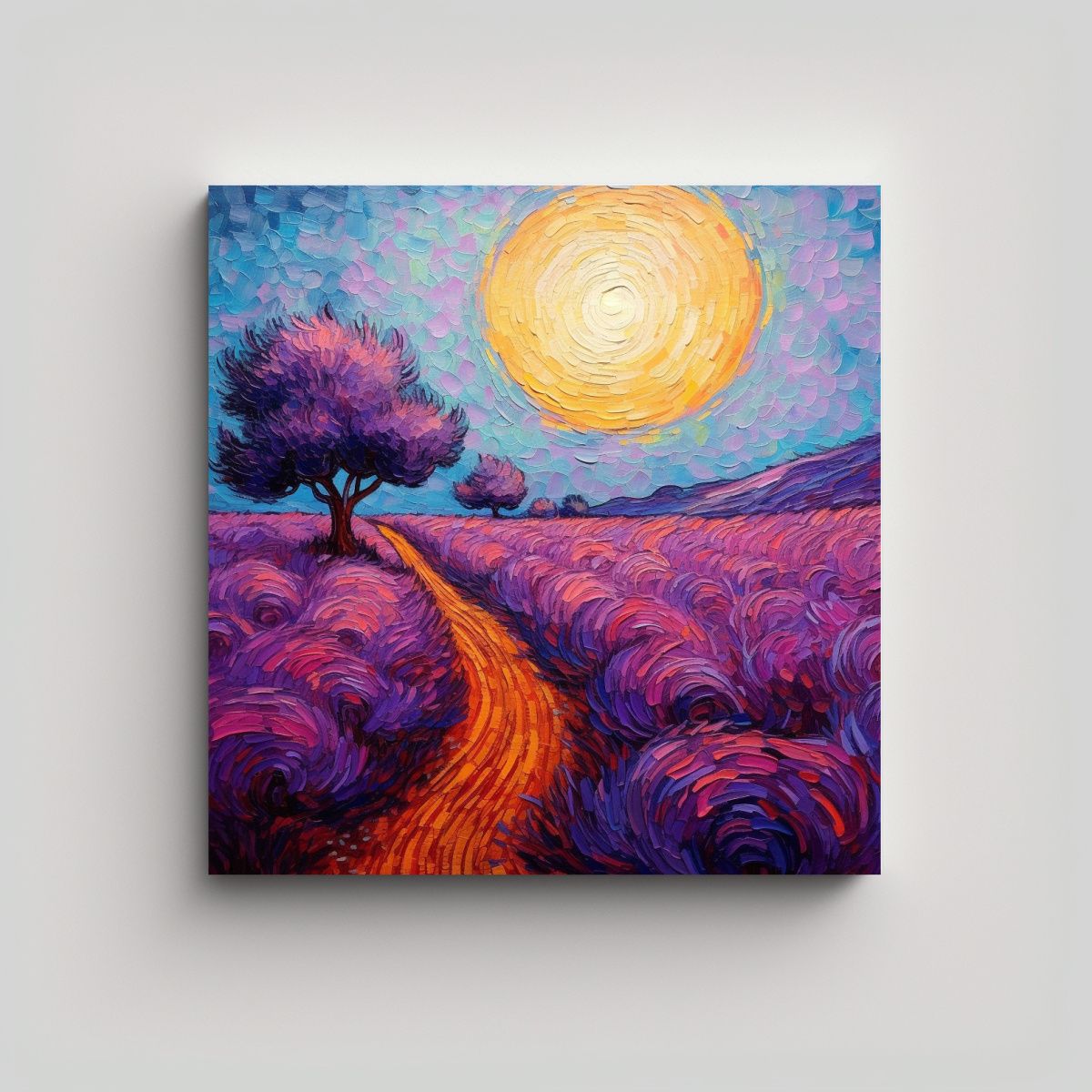 GENERICO - Cuadro Abstracto Campo De Lavanda Estilo Van Gogh 60x60 Cm