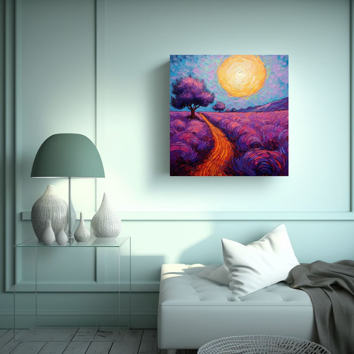 GENERICO - Cuadro Abstracto Campo De Lavanda Estilo Van Gogh 60x60 Cm