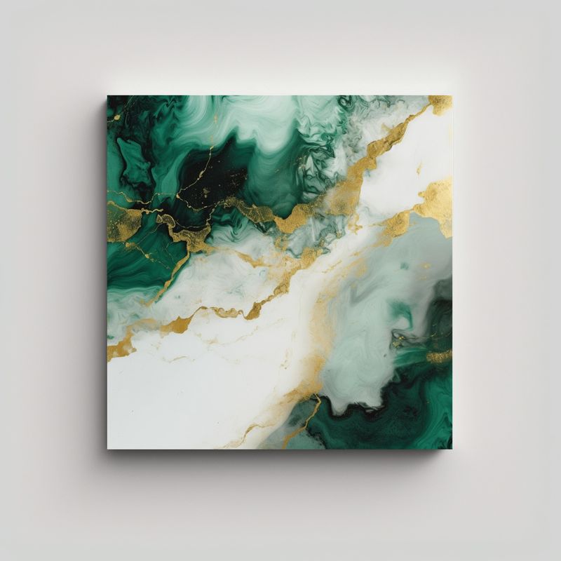 GENERICO - Cuadro Acuarela Mármol Textura Blanco Verde Oro 80x80 Cm