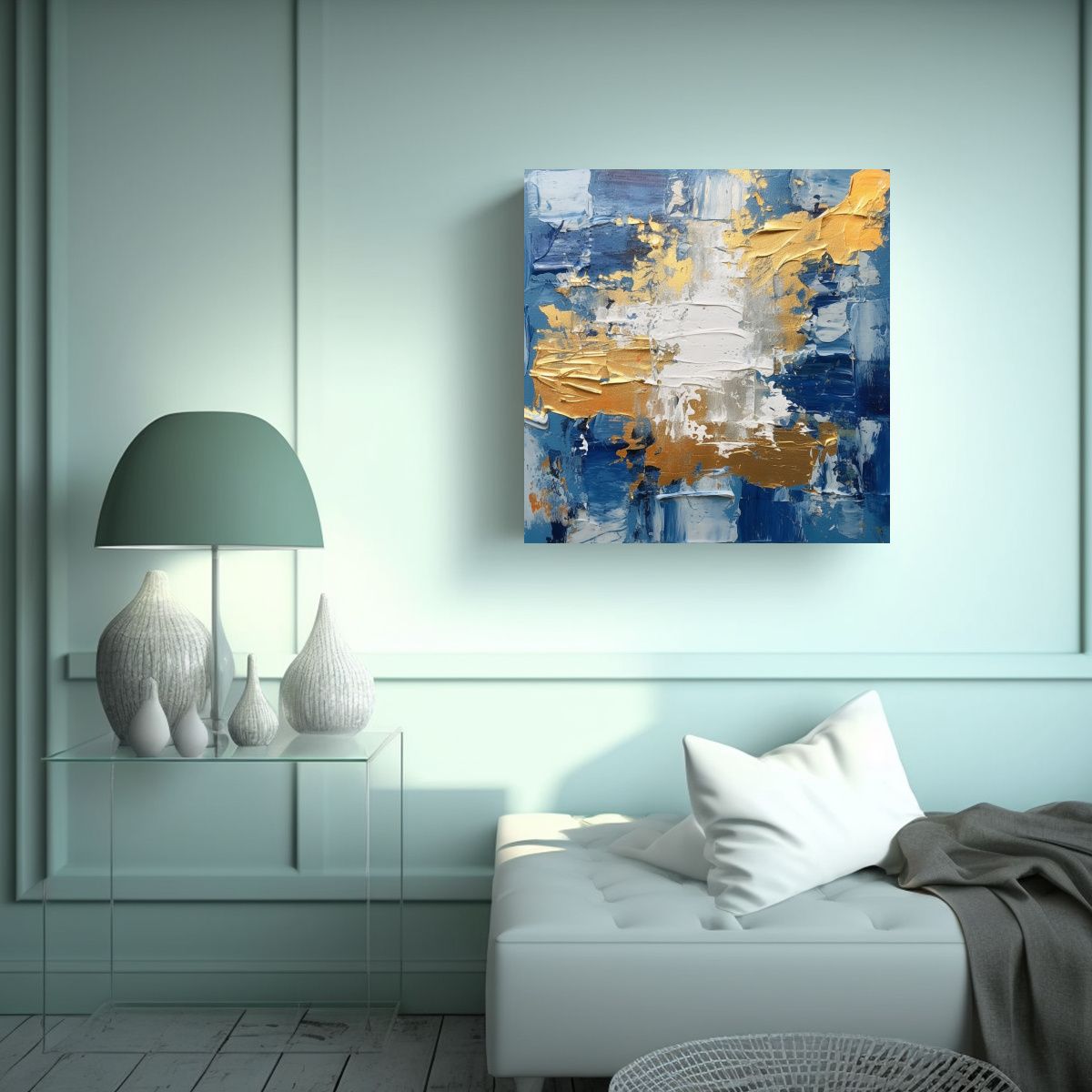 GENERICO - Cuadro Abstracto Azul Para Cocina Lienzo De Tela 90x90 Cm