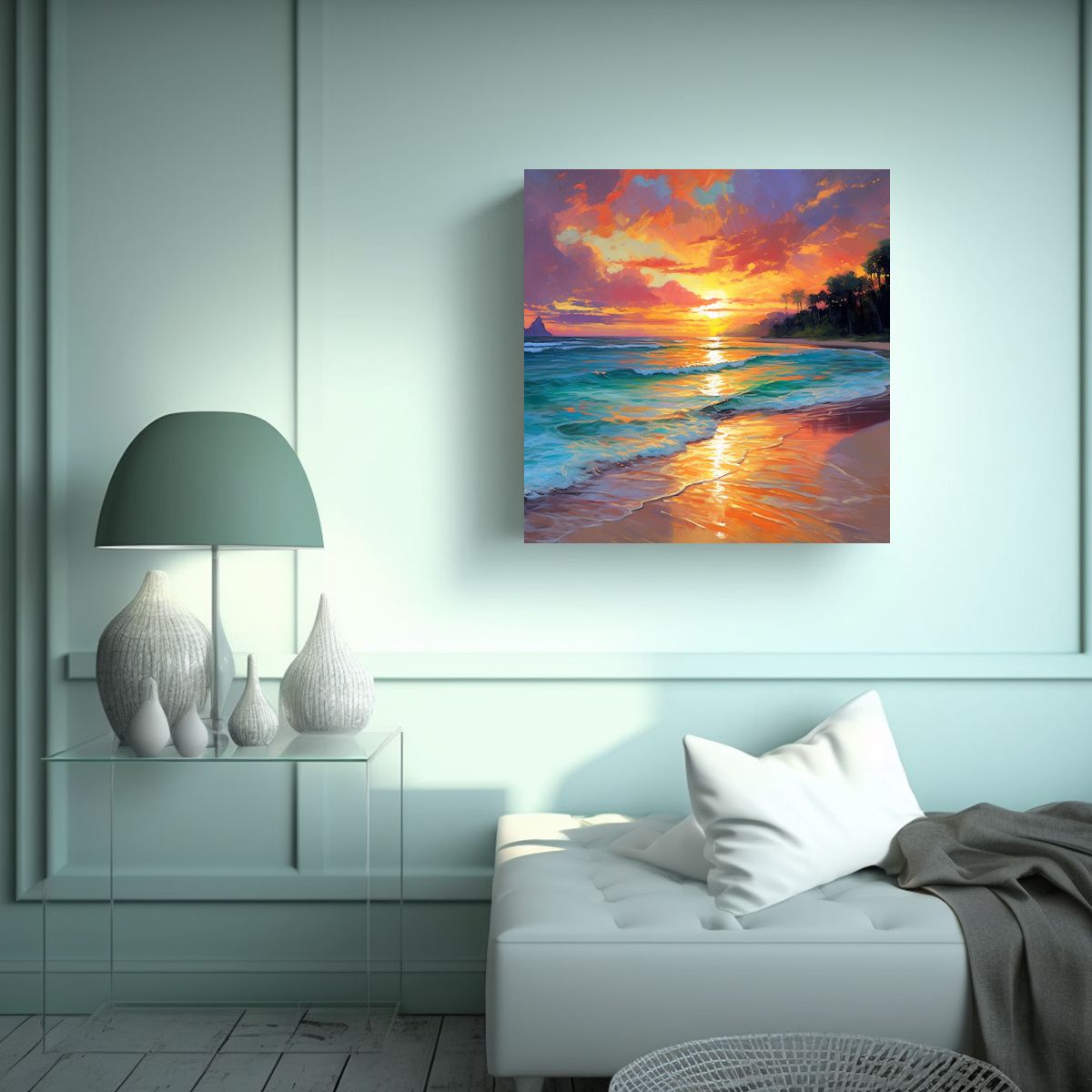 GENERICO - Cuadro De Playa Al Atardecer En Bastidor 50x50 Cm