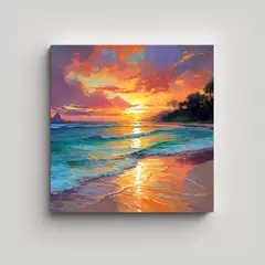 GENERICO - Cuadro De Playa Al Atardecer En Bastidor 60x60 Cm