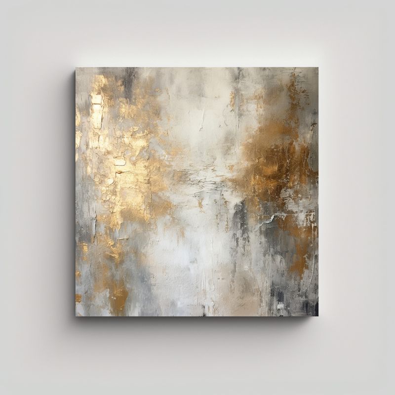GENERICO - Pintura Abstracta En Gris, Blanco Y Dorado Arte 80x80 Cm
