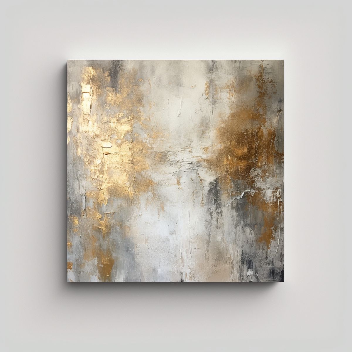 GENERICO - Pintura Abstracta En Gris, Blanco Y Dorado Arte 70x70 Cm