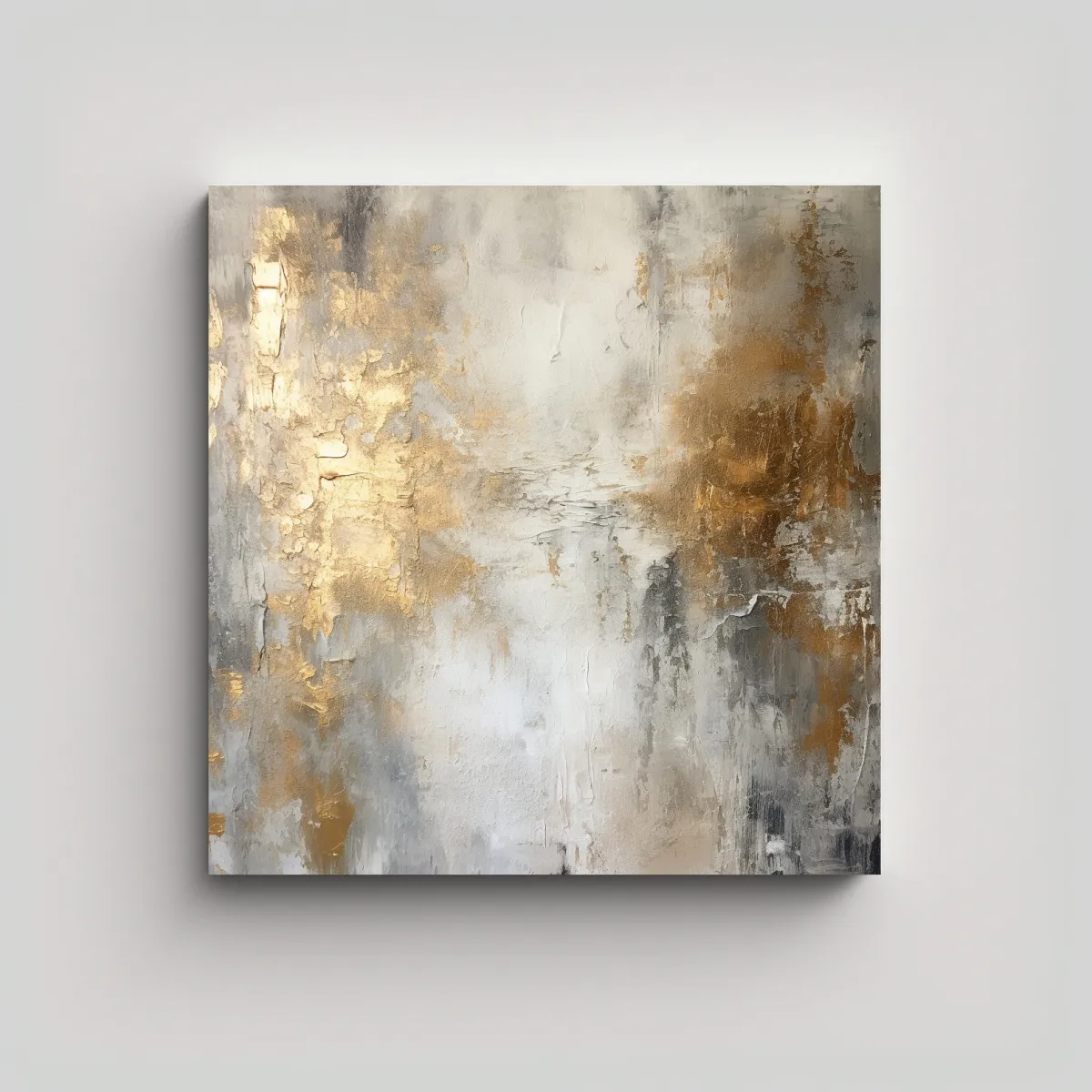 GENERICO - Pintura Abstracta En Gris, Blanco Y Dorado Arte 60x60 Cm