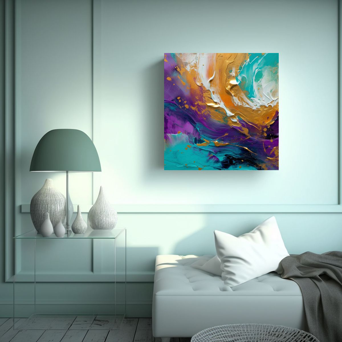 GENERICO - Lienzo De Tela Moderno Que Incorpora Una Pintura 70x70 Cm