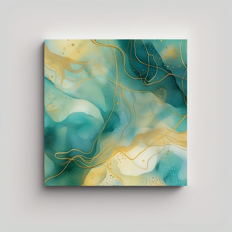 GENERICO - Pintura En Bastidor Abstracta Acuarela De Oro Y 60x60 Cm