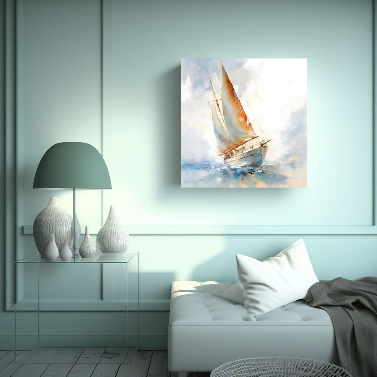 GENERICO - Pintura De Arte Fino De Barco De Vela En Fondo 60x60 Cm.