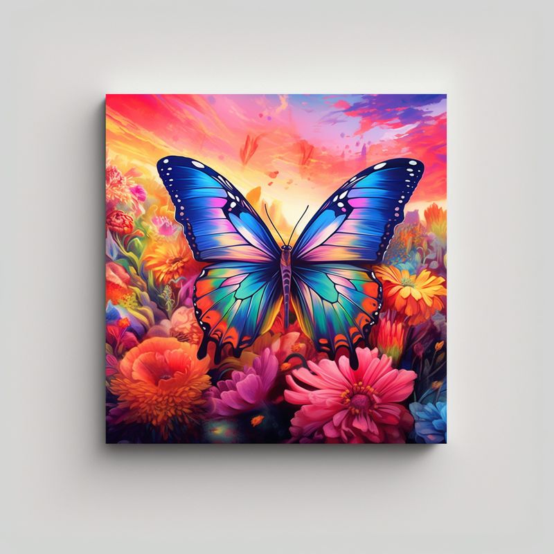 GENERICO - Cuadro Moderno Elegante Con Paisaje De Mariposas 90x90 Cm