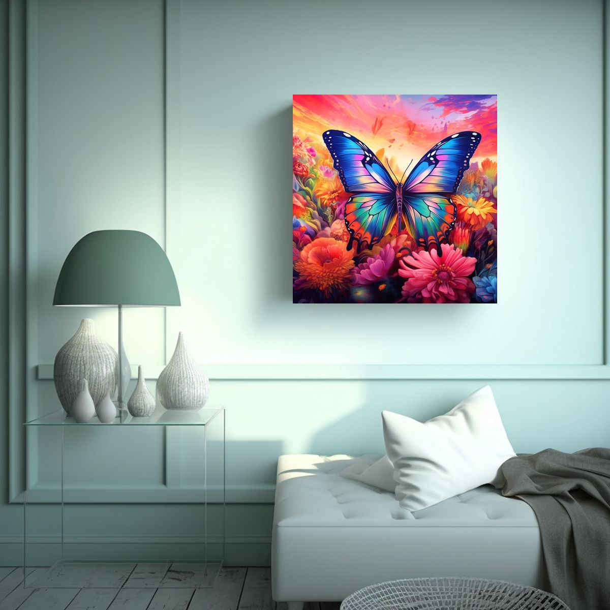 GENERICO - Cuadro Moderno Elegante Con Paisaje De Mariposas 70x70 Cm