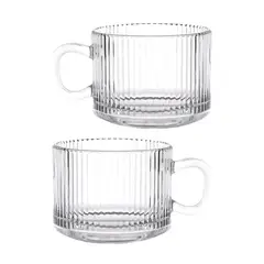 GENERICO - Set de 2 Tazas de Vidrio con Relieve - 495 ml