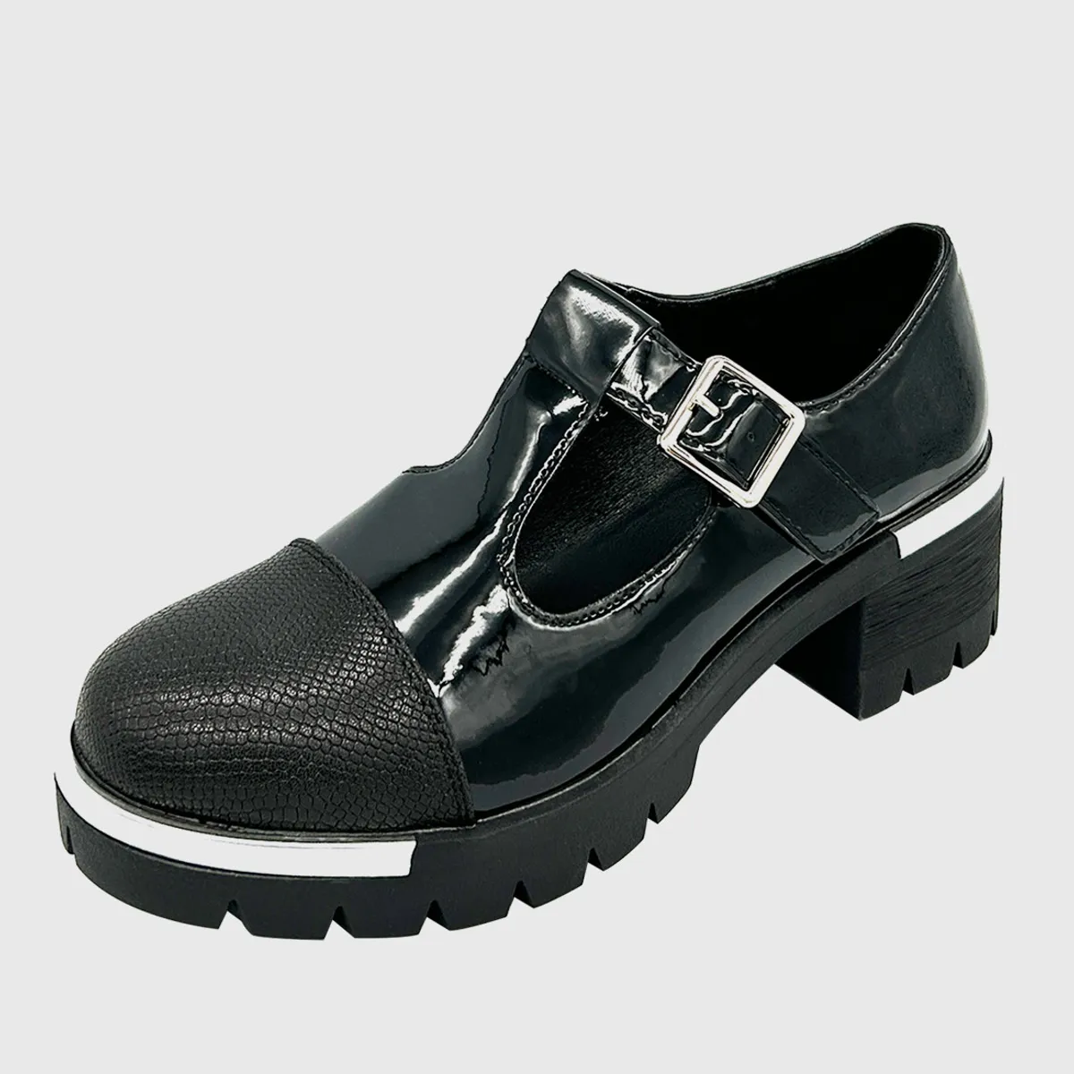 DINASTELLA - Zapato para mujer con taco bajo Mary jane Negro