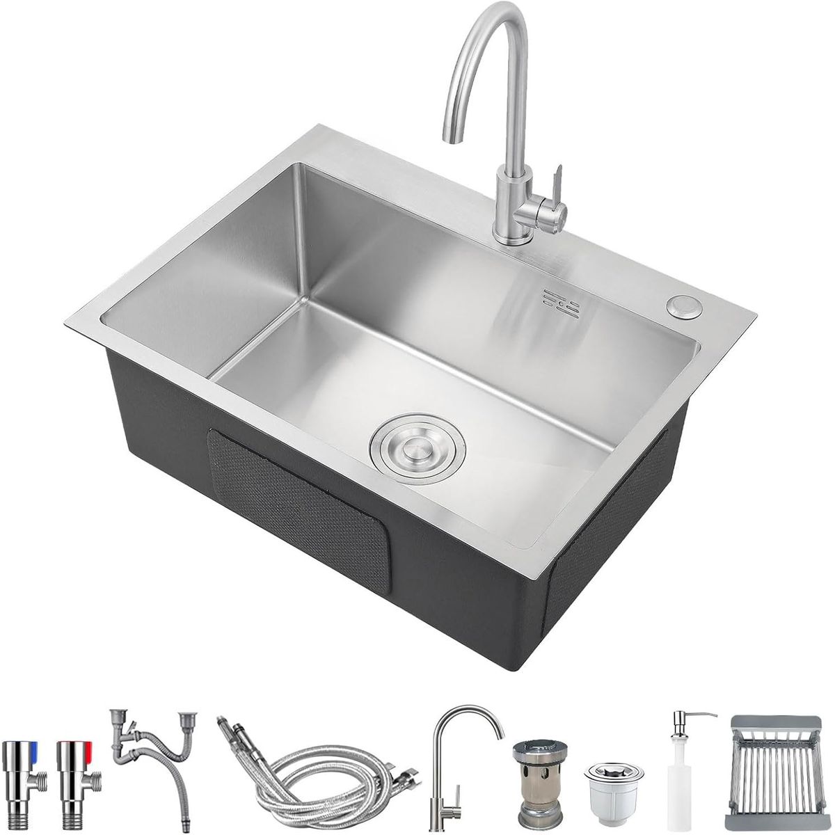 KUANGYE - Combo Lavaplatos Simple 68x45x20cm Acero Inoxidable Con Grifo