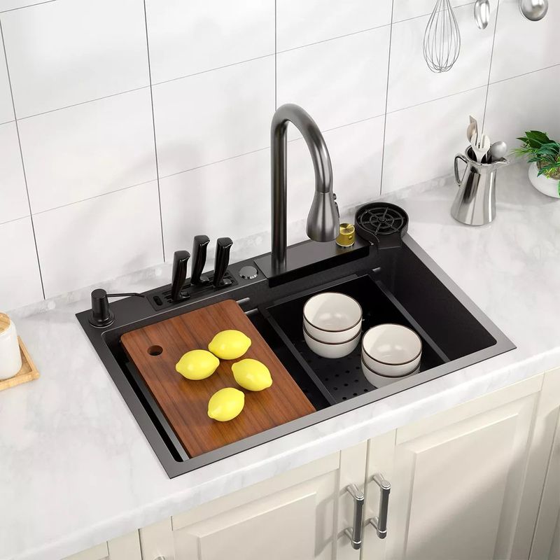 KUANGYE - Set Lavaplatos Cascada Empotrado Acero Inoxidable 68x45x21cm
