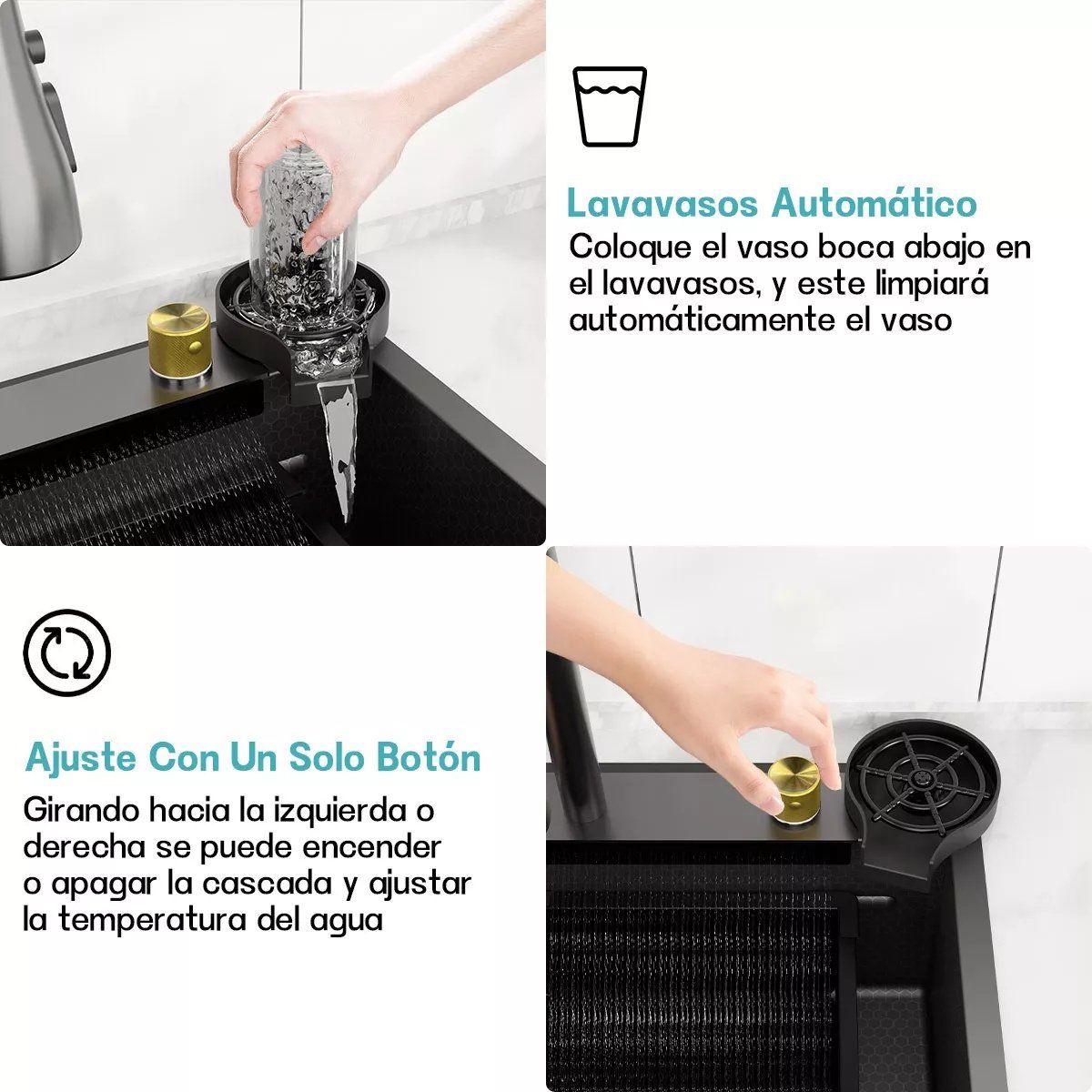 KUANGYE - Set Lavaplatos Cascada Empotrado Acero Inoxidable 68x45x21cm