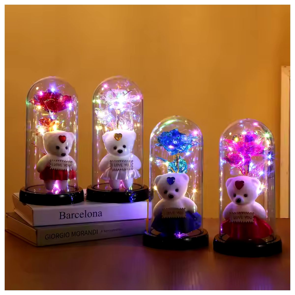 GENERICO - Osito y Rosa en Cúpula de Cristal