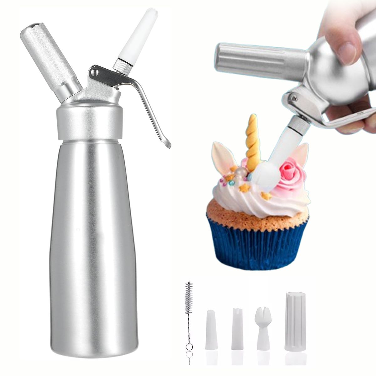 KUANGYE - Dispensador de Crema Batida para Cocina 500 mL con Boquillas y Cepillo