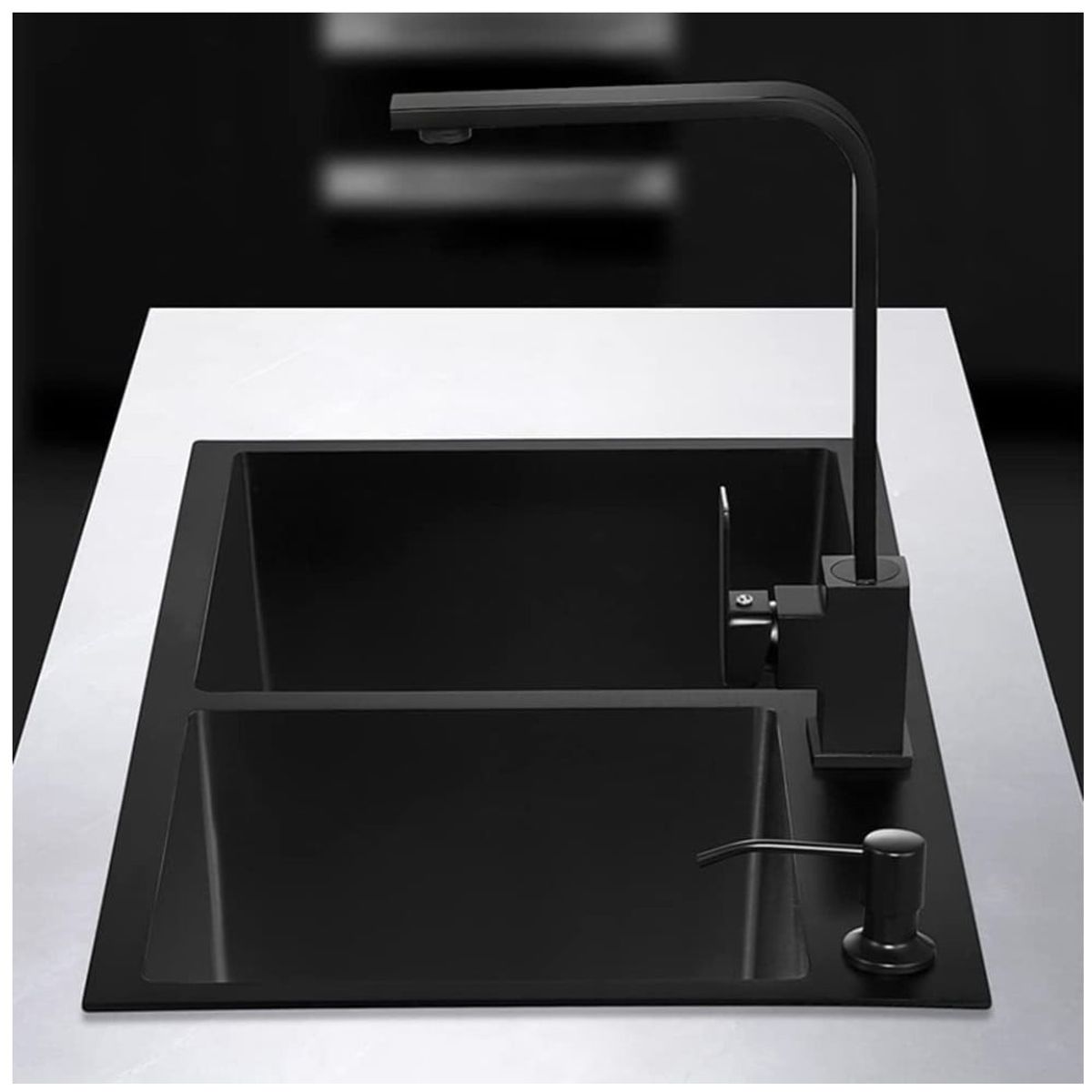 KUANGYE - Set Lavaplatos Empotrado 80x45 Cm Negro Delux Acero Inoxidable