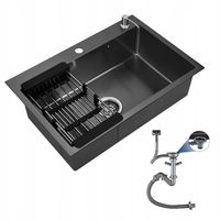 Lavaplatos 75x45 Cm Negro Acero Inoxidable Con Rejilla