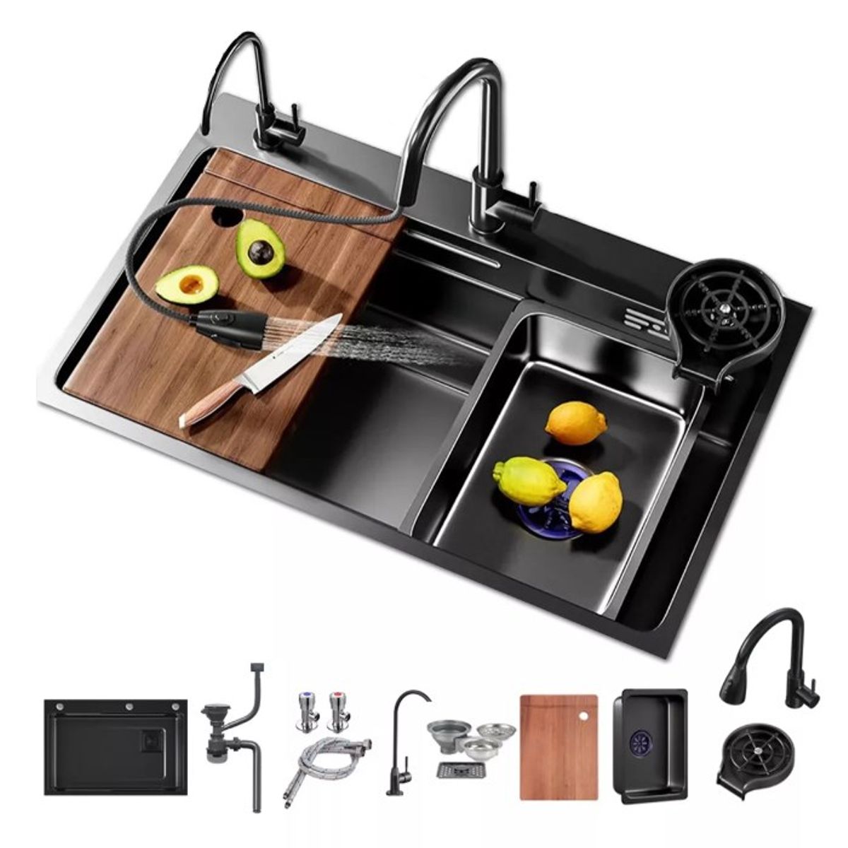 KUANGYE - Combo Lavaplato Empotrado 80x45cm Fregadero Cocina Multifuncional Acero Inoxidable Con Todos