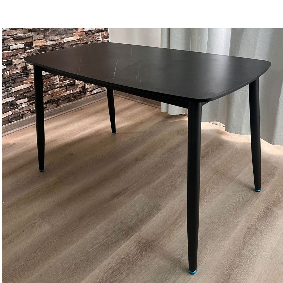 GENERICO - Mesa de comedor estilo mármol Oval Negra 120×70 cm patas de fierro