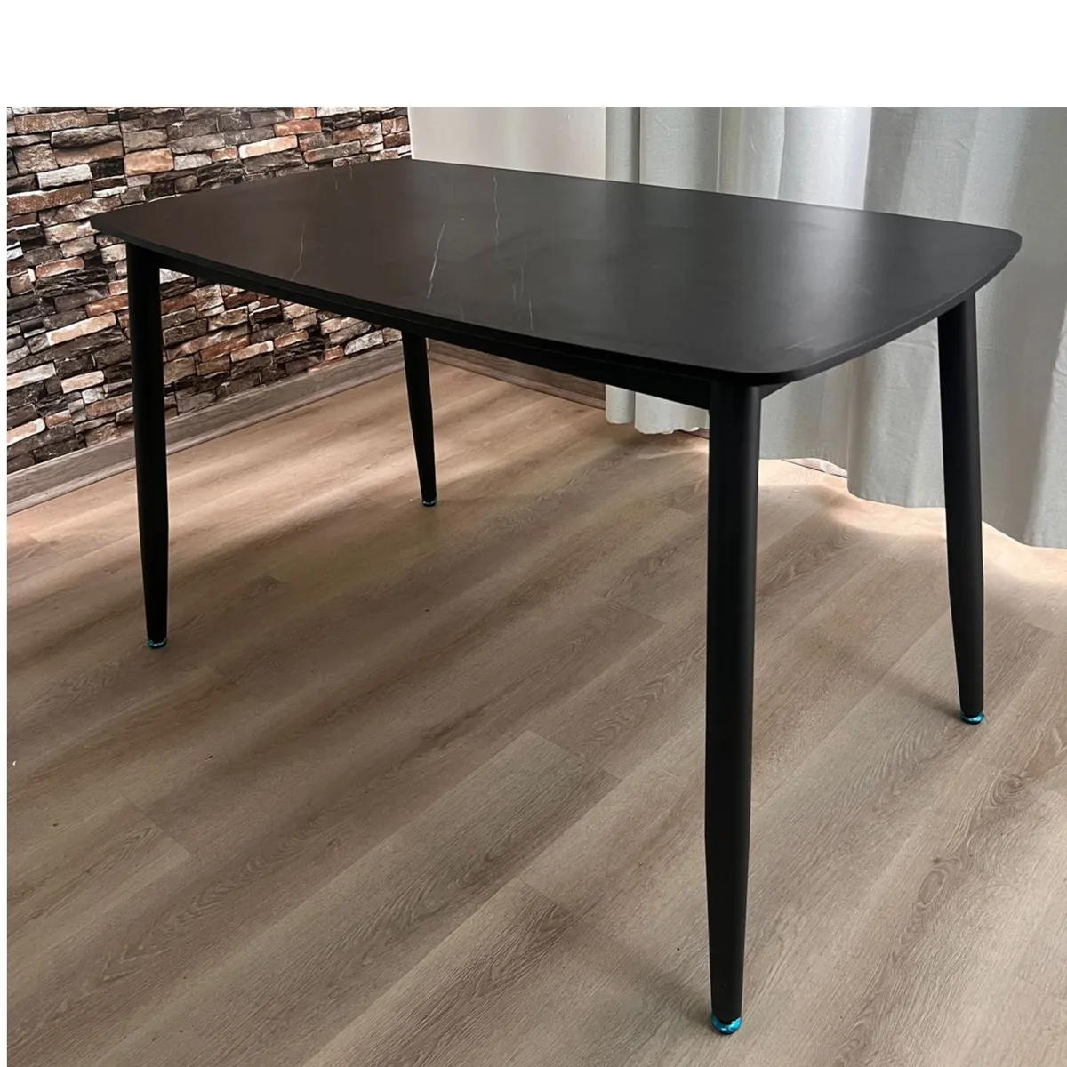 GENERICO - Mesa de comedor estilo mármol Oval Negra 120×70 cm patas de fierro