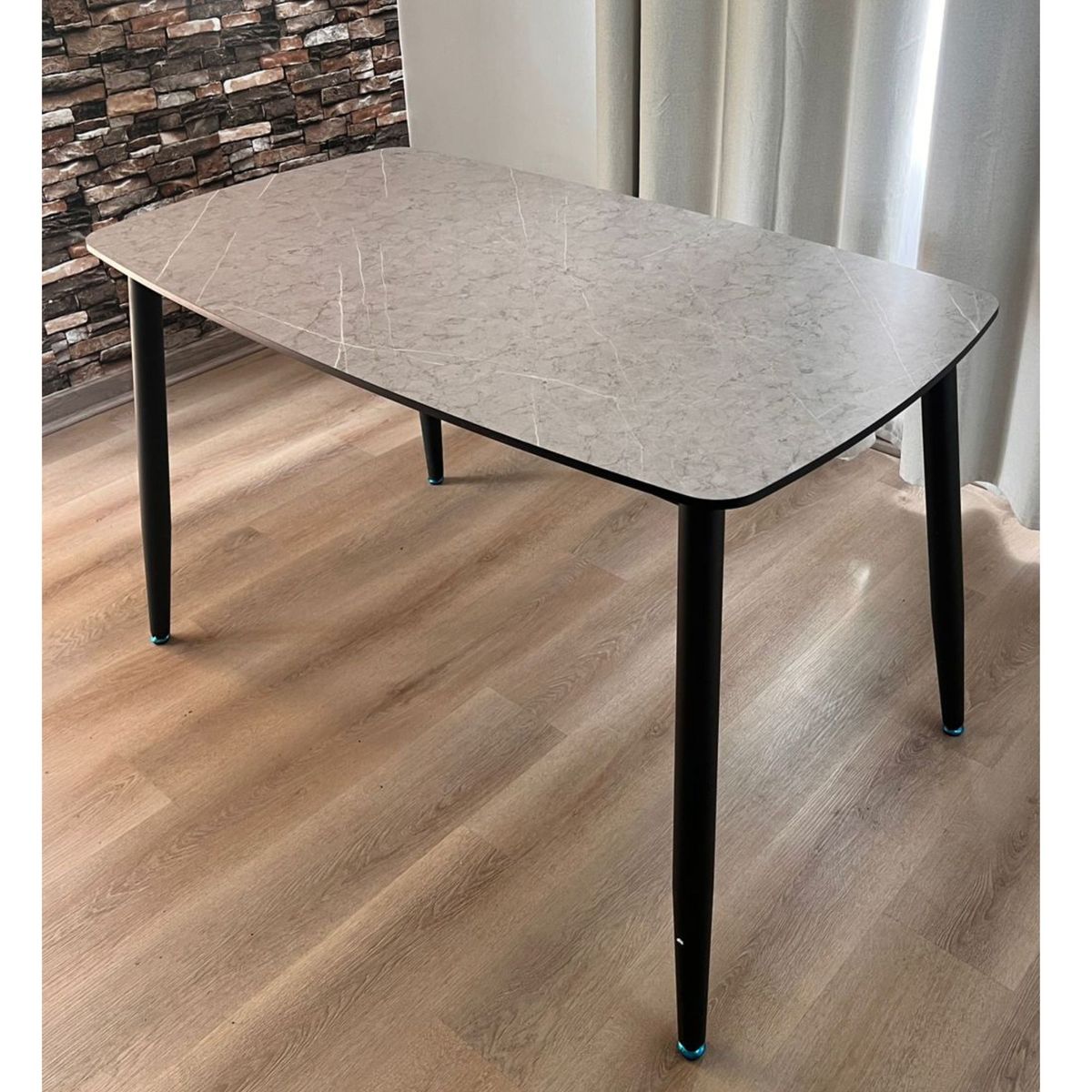 GENERICO - Mesa de comedor estilo mármol Oval Gris 120×70 cm patas de fierro