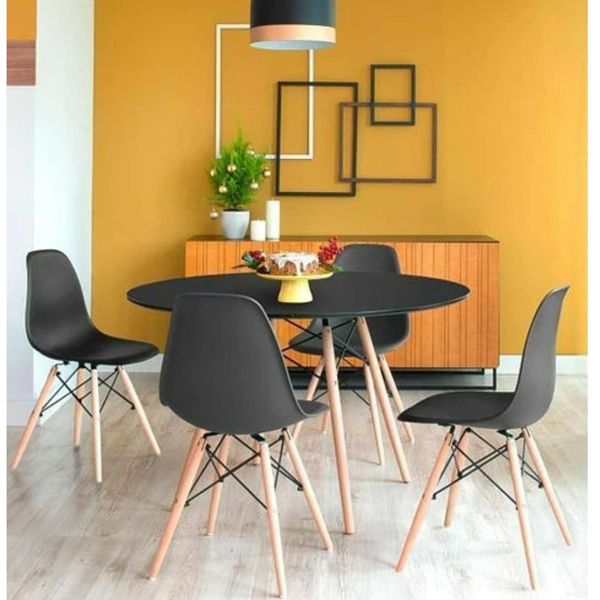 GENERICO - Mesa de comedor eames redonda 80x80 cm Negra