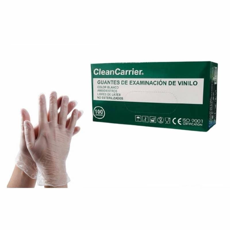 CLEANCARRIER - Guantes Vinilo Talla L Transparente Cleancarrier Caja X100