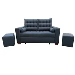 DKORA - SOFA CAMA LIRIO GRIS OSCURO 2 CUERPOS + 2 PUFF