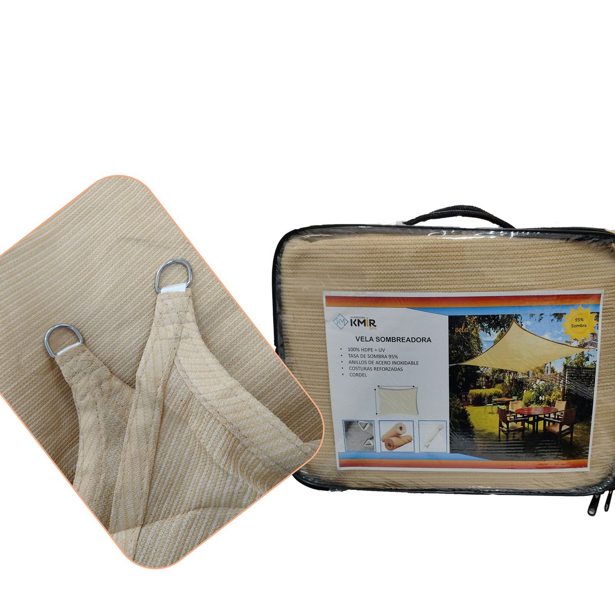 GENERICO - Toldo Vela Sombreadora 2x2 Beige 95% de Sombra