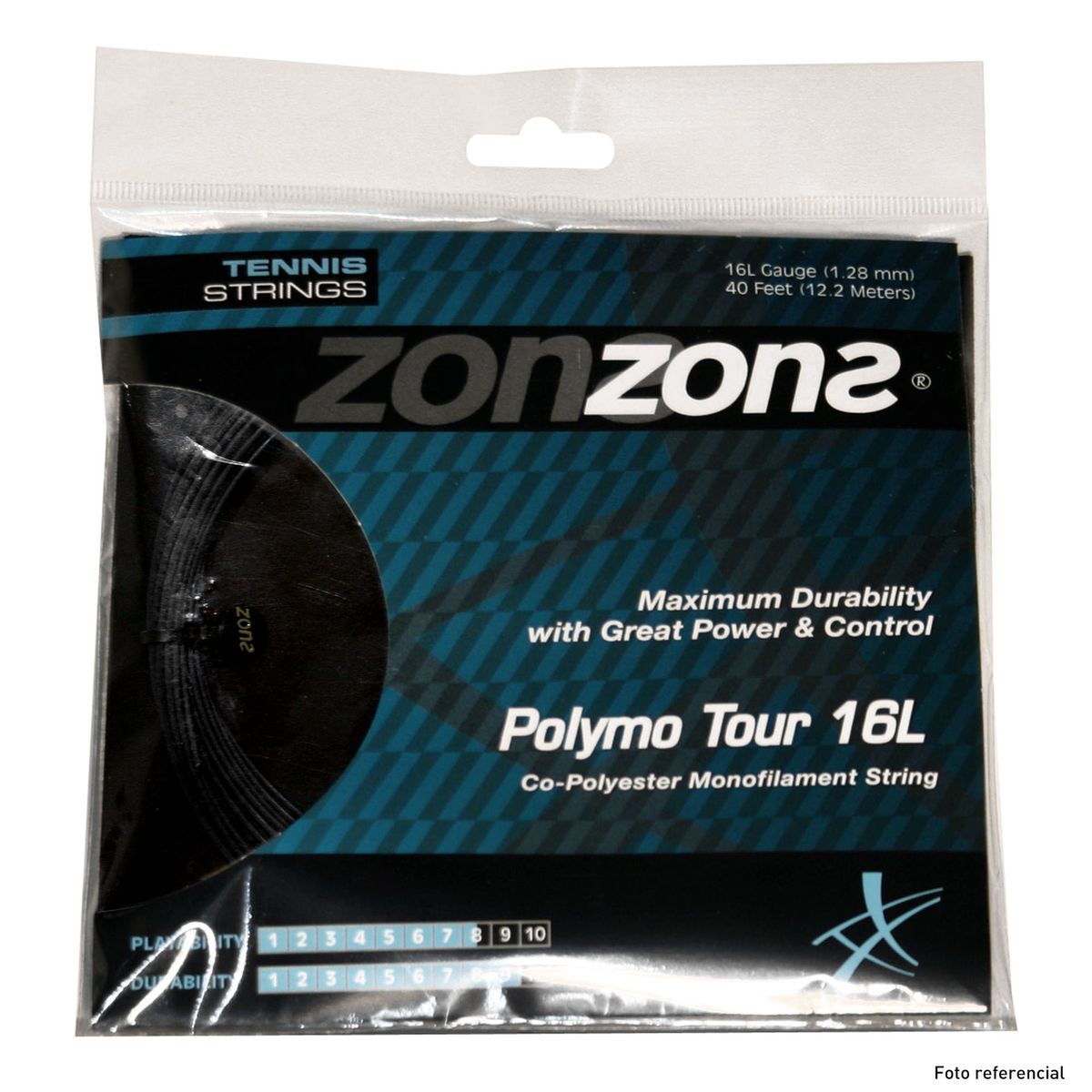 ZONS - Set Cuerda Tenis Zons Polymo Tour 1.28 / 16L Negro