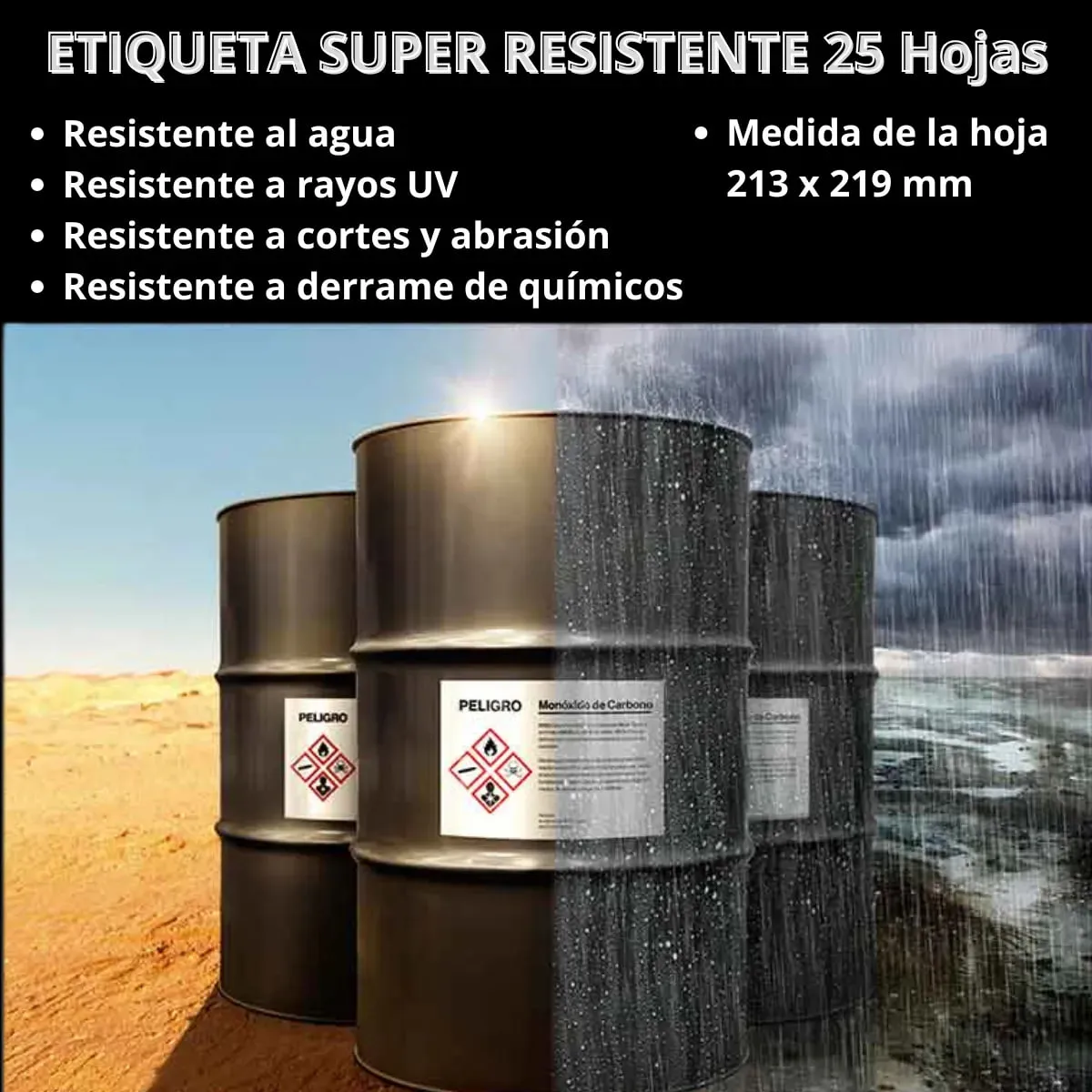 ADETEC - 25 Etiquetas Súper Resistentes UV Inkjet/láser 213x279 mm